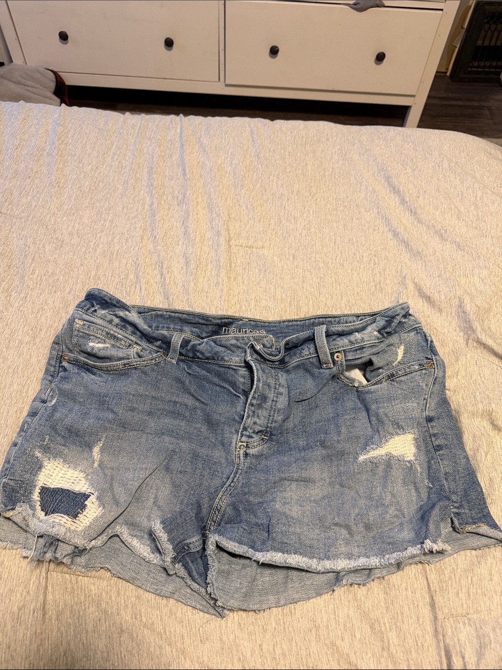 Maurices Distressed Medium Blue Denim Cutoff Shorts
